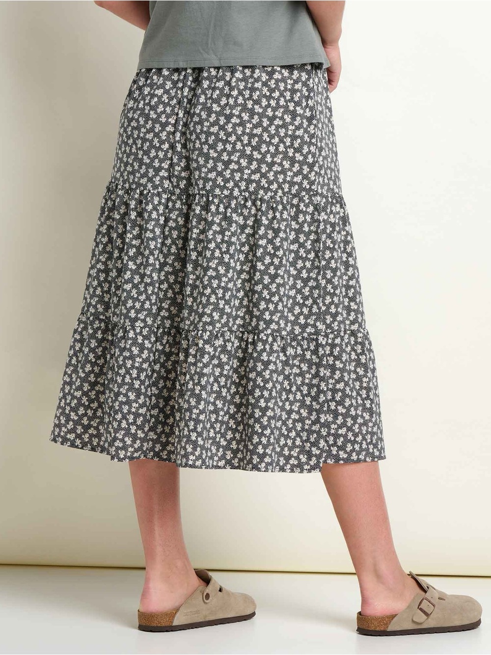 Toad&Co Sunkissed Tiered Midi Skirt New without tags XS BLACK AND SALT PRINT - Picture 4 of 6